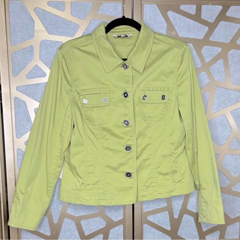 Jones New York Petite Green Button-Front Jacket | Pockets